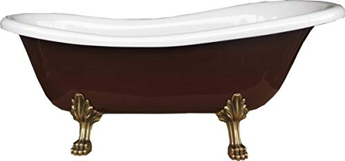 Casa Padrino Freistehende Luxus Badewanne Jugendstil Roma Braun/Weiß/Altgold 1560mm Barock Badezimmer - Retro Antik Badewanne