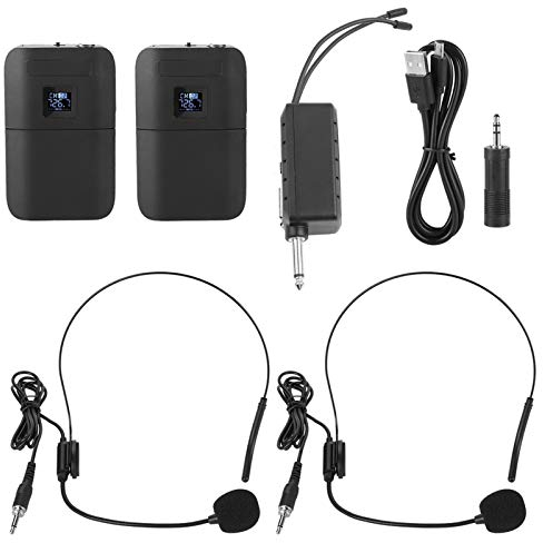 Wireless UHF Headset Mikrofonsystem,1 für 2 Wireless UHF Head Mounted Mikrofon Set mit 1 Empfänger,2 Sendern,2 Sprachverstärker Lautsprechermikrofon,für Meetings,Konferenzen,Bühnen,Familienfeiern