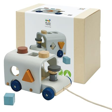 PlanToys Trä Nesting skolbuss för barn mellan 2 och 6 år