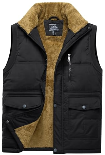 TACVASEN Men's Outerwear Gilets Fleece Body Warmer Water Resiatant Winter Gilet Sleeveless Jackets with Zip Pockets Black L