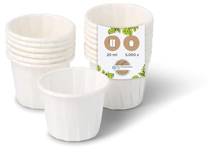 BIOZOYG Contenitori di carta 20 ml bianchi I Ciotola sostenibile per salse e condimenti I Coppa bianca in carta cerata I biodegradabili e senza plastica I in materiali riciclati I 5000 pz.
