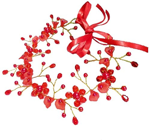 Fituenly Vigne De De Mariée pour Mariage Perles De Rouge Bandeau Femmes Berry Casque pour Soirée Bal