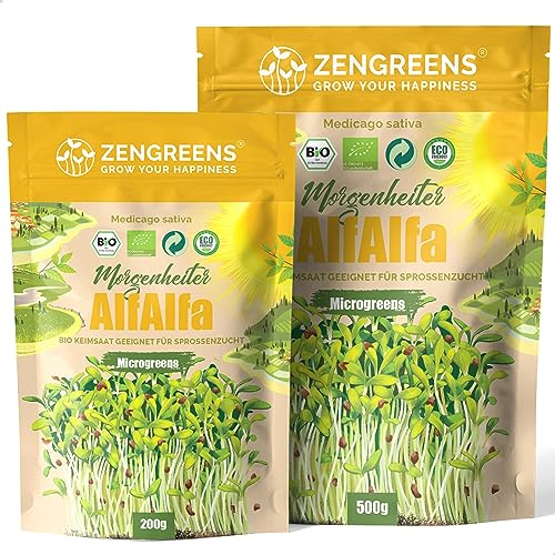 ZenGreens® - Graines de alfalfa bio - Choisissez entre 10g, 200g et 500g - Graines de alfalfa avec un taux de germination supérieur à 97% - Microgreens