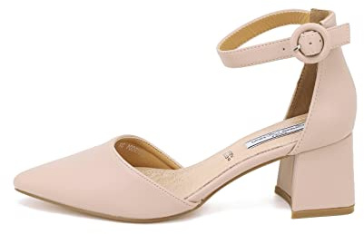 QUEEN HELENA Décolleté Scarpe con Tacco Medio Eleganti a Punta Chiusa con Cinturino Donna ZM9001 Nude 41