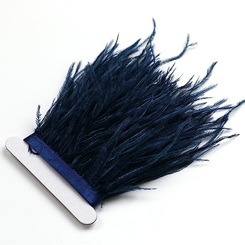 chaojukj 1 m di piume di struzzo blu navy, frange con nastro di raso, per abiti, cucito, artigianato, costumi, confezione decorativa