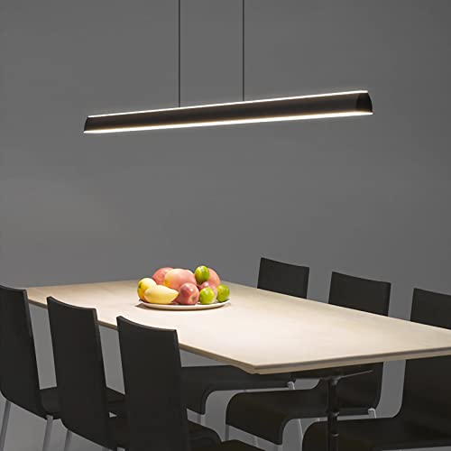 Moderne LED pendelleuchte esszimmer dimmbar hängelampe esstisch Linear design hängeleuchte mit Fernbedienung Kreative Design Esstischlampe, Moderne Hänge lampe für Wohnzimmer Küche (Schwarz, L80cm)