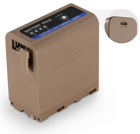 NEEWER NP-F970 10500mAh Batería de Repuesto 4,8H Carga, 20W PD Cable USB C Carga Rápida, Batería Recargable para Monitor de Luz y Videocámara para Sony FX3/FX30/A7 para Canon R5 para Nikon Z8, Marrón