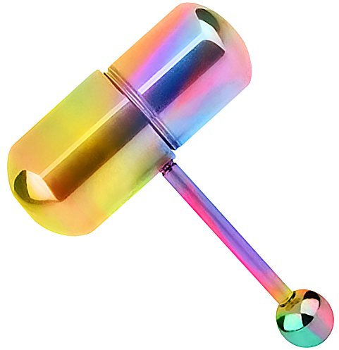 Piersando Piercing Zunge Intim Oral Ohr Tragus Zungenpiercing Ohrpiercing Stecker Stab Vibrierendes Fun Intim Barbell Rainbow + 2 Stück AG3