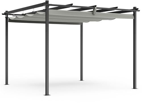 VonHaus Pergola with Retractable Roof 3 x 3 x 2.2m – For Garden, Outdoor, Patio – Weatherproof, Removable Polyester Canopy, Carry Bag for Canopy, 2 Person Assembly, Powder Coated Steel Material