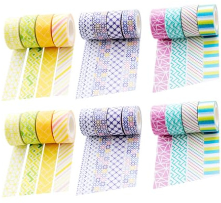 Anneome 24rullar Dekorativa Washi Tejp Mini Klistertejp För Scrapbooking Planerare Och Konstprojekt Färgglada Och Unika Mönster För Dagbok Och Presentinslagning