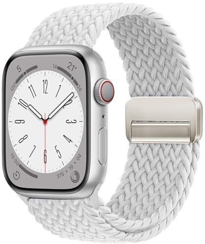 OMECKY Magnetiskt flätat soloslinga band kompatibelt med Apple Watch serie 9 8 7 6 5 4 3 38 mm 40 mm 41 mm 42 mm 44 mm 45 mm 49 mm för kvinnor män, stretchig nylon elastisk sportrem för iWatch SE
