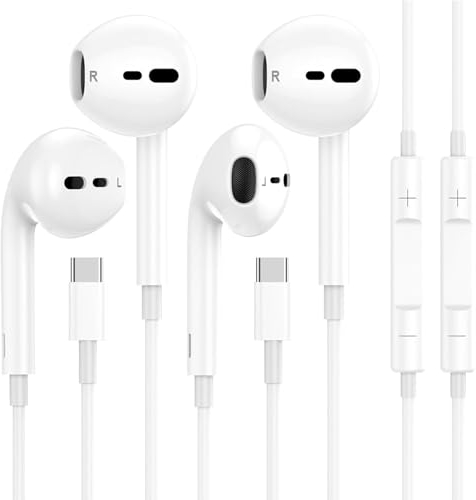 Écouteurs USB C, 2Pack- Intra Auriculaires avec Micro et contrôle du Volume Écouteurs USB Type C Filaire Casque pour iPhone 15/15 Pro, Samsung S24/S23/S22/S21, Huawei P40/P30,Mi 10, Google Pixel