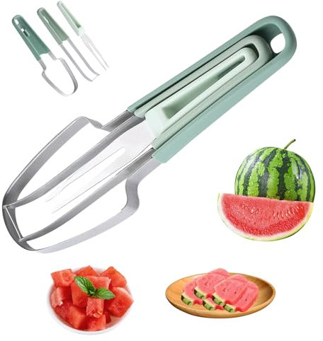 Tagliafrutta 3 in 1 in Acciaio Inossidabile,Taglia Anguria,anguria fette acciaio inox,Taglia-Melone Multifunzione,3 in 1 in taglia cocomero,per melone taglierina gadget da cucina