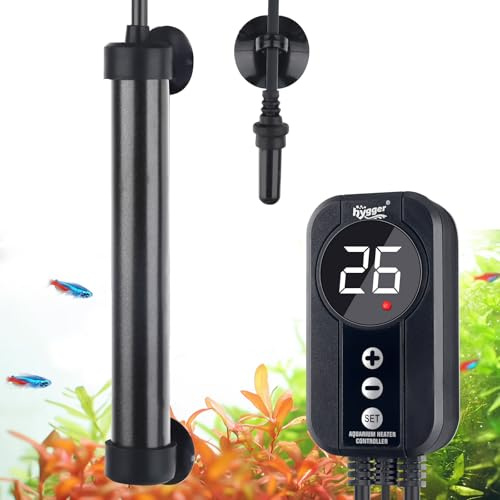 hygger Titanium Riscaldatore per Acquario da 100W,Sommergibile Aquarium Heater con Display Digitale for 57-76L Saltwater And Freshwater Aquariums