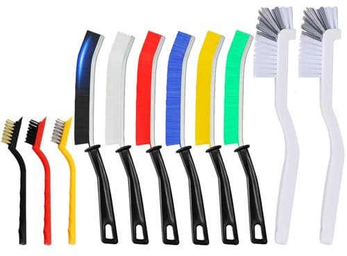 DuDuZui Juego de 11 Cepillos de Limpieza de Grietas, 6 Cepillos de Limpieza de Huecos Coloridos, 3 Cepillos de Alambre de Latón/Acero Inoxidable/Nailon, 2 Cepillos de Cocina