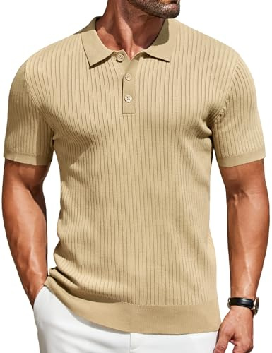 COOFANDY Polo de Manga Corta para Hombre, de Punto, para Tiempo Libre, de Punto Fino
