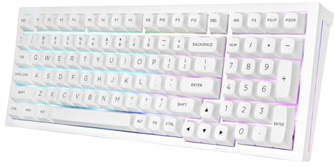 Redragon K723 Wireless Mechanical Gaming Keyboard Creamy, Bluetooth/2.4G/USB-C Wired, RGB Backlit, Hot Swappable Pre-lubed Linear Switches, 96% Custom Gasket Structure for PC/Mac/PS/Xbox,White