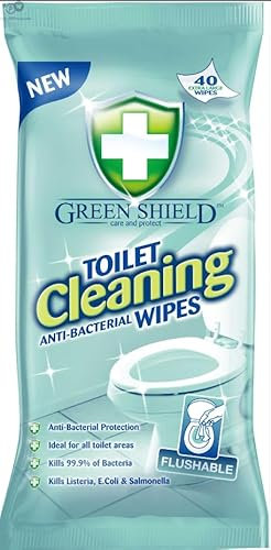 Green-Shield Anti-Bacterial Toilet Cleaning Wipes [40 Pack] – Citrus Scented, Hygienic & Easy-to-Use Disposable Wipes for Toilets