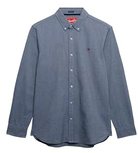 Superdry Camisa Oxford clásica de manga larga para hombre, Ocean Navy Chambray, L