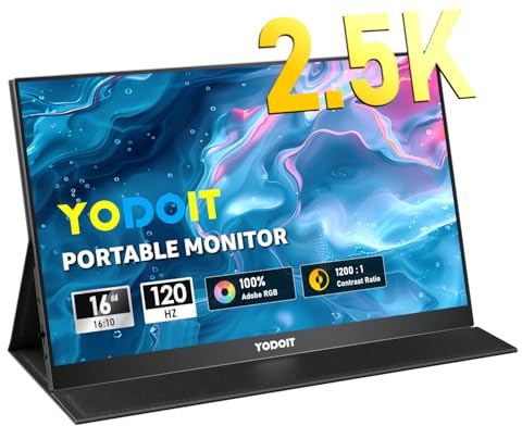 Yodoit Monitor portatile 16 2.5K QHD 120Hz Schermo IPS 2560x1600 16:10 Display con USB tipo C e altoparlanti integrati con Smart Cover Compatibile con PC, laptop, MacBook, Xbox