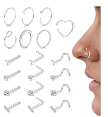 Morfetto 19 Pezzi Piercing Naso Acciaio Chirurgico Cerchio Argento Anello Orecchini Naso Anallergici Donna Brillantino Septum Helix Conch Nostril Piercing 18G