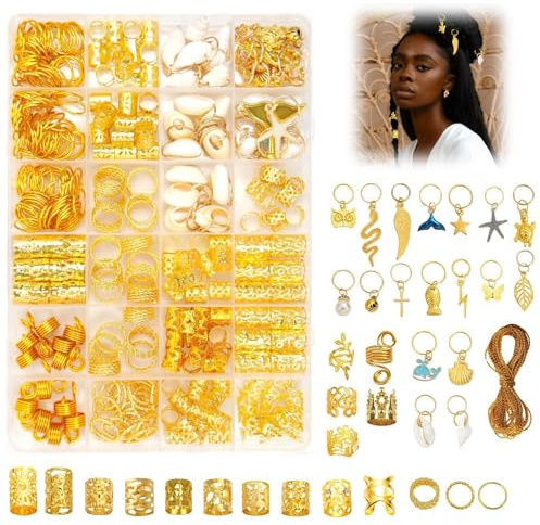 Wefaly Haarschmuckfür Zöpfe Goldener, 285 Stück Gold Haarschmuck für Dreadlocks Dreadlocks Schmuck Klipsen Loc Schmuck für Haar Verstellbar Haarperlen Zum für Männer Frauen Mädchen und Jungen