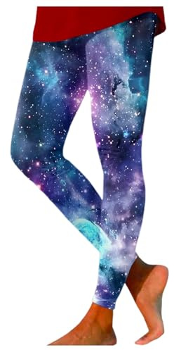 Galaxy Print Leggings for Women Fashion Compression Tights High Waist Yoga Pants Workout Clothes Daily Wear Stretchy Comfortable Breathable, blue, XXL