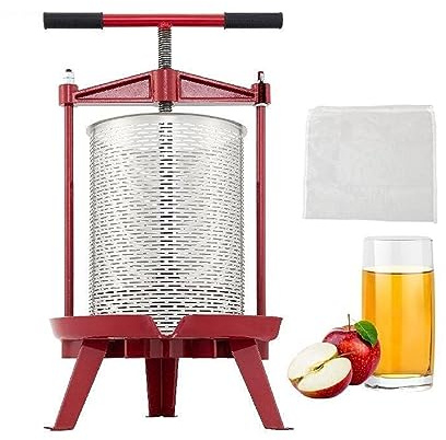 Pressa manuale for vino da frutta Pressa manuale for vinificazione 1.3/2.4/3.7Gal 5/9 / 14L Cestello in acciaio inossidabile Pressa for vino in argento rosso(5L)