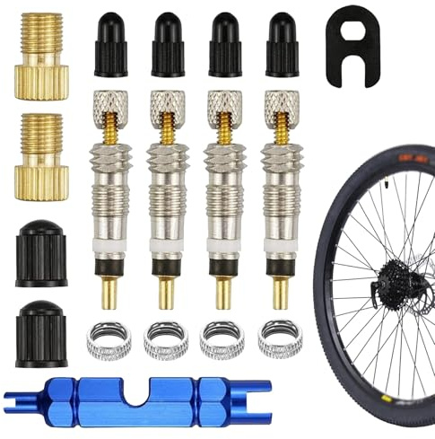 Válvula francesa de 18 piezas, llave de válvula, válvula de bicicleta para inserto de válvula de bicicleta, tornillo de válvula francés, tapas protectoras de válvula, accesorios para bicicletas y