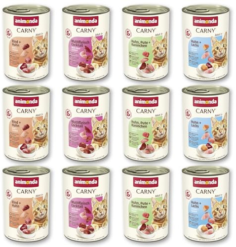 animonda Carny Adult Gourmet Selection, Mixpack (12 x 400 g), cibo umido per gatti adulti, cibo umido con ingredienti freschi al 100%, cibo per gatti senza cereali e zucchero