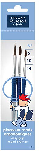 Lefranc Bourgeois 807303 Hobby- und Schulpinsel Set für Kinder, natürliche Fasern aus Ponnyhaar, ergonomischer Griff für junge Hände - 3 Rundpinsel Nr. 6, 10, 14