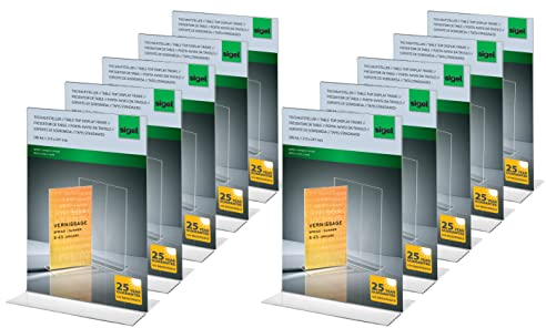 Sigel TA220 Tischaufsteller A4 gerade, 10 Stück, hochwertiges glasklares Acryl, Werbeaufsteller