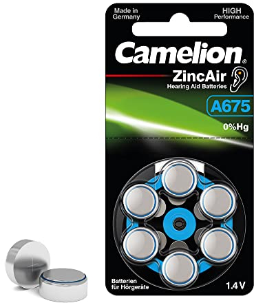 Camelion 15056675 Zink Luft Knopfzellen ohne Quecksilber A675/ZL 675/1,4 Volt, 6er-Pack