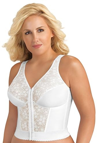 Exquisite Form Women's Fully Front Close Longline Lace Posture Bra, Opaque, White, 38B
