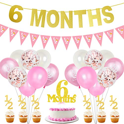 6 Monate Geburtstag Dekorationen für Mädchen Gold halbes Jahr Banner Cake Topper Pink 1/2 Wimpel Party Supplies