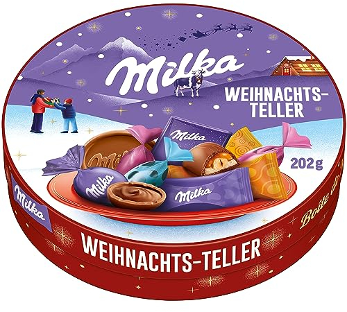 Milka Weihnachtsteller – bunte Mischung aus Pralinen, Bonbons und Choco Wafer in festlicher Einzelpackung – 195g