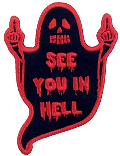 Aufnäher, bestickt, Design: Wir sehen uns in der Hölle, Geist, zum Aufbügeln oder Aufnähen