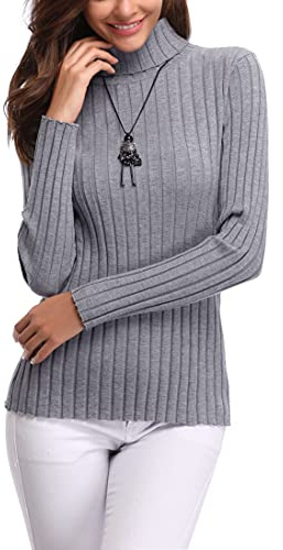 Aottori Jersey Mujer Cuello Alto Manga Larga Elástico | Casual, Suéter de Punto, Clásico, Sólido, Invierno, Cálido, Pullover, Jumper, Top
