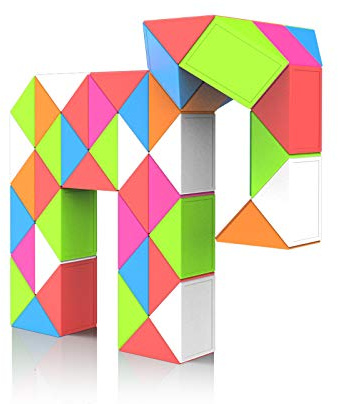 ROXENDA Serpiente Magica, Magic Snake Cube Twist Puzzle - Juegos de Rompecabezas 3D Cubo de Serpiente Regalo Cumpleaños Colegio para Niños y Adultos - 1 Pack (Arcoíris, 48 Segmentos)