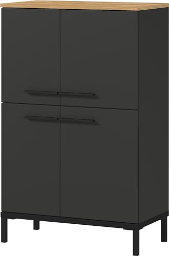 Germania Kommode 2643-549 GW-Yonkers, in Graphit/Navarra-Eiche-Nb., mit Vier Türen, 60 x 97 x 34 cm (BxHxT)