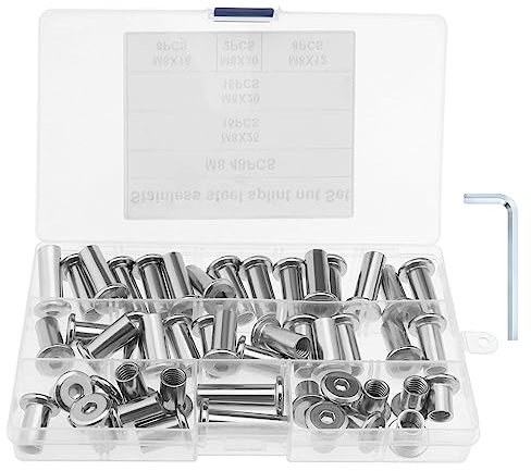 VGOL 48pcs M8 Rivet Écrou Capuchon à Tête Plate à Six Pans Creux Joint Connecteur Écrou Manchon Écrou Acier au Carbone Nickelé 15mm 17mm 20mm 22mm 25mm Longueur