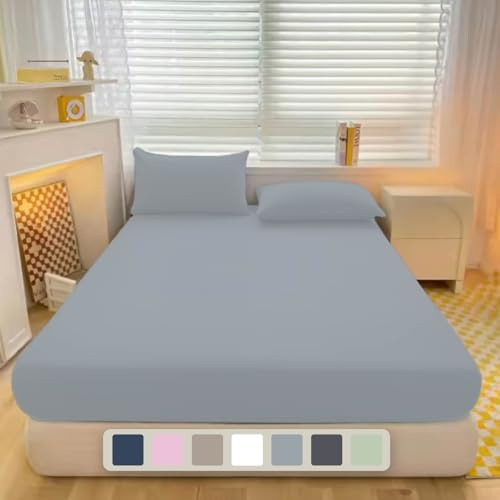 Luxe Dreams Single Fitted Sheet Cotton Deep Pocket 12 inches (30cm) Light Grey 100% Cotton, Soft Bed Fitted Sheets Wrinkle & Fade Free, Machine Washable, Durable & Long Lasting (90x190) cm