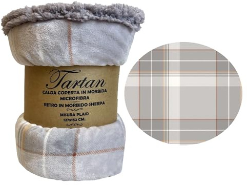 Home Tresor - Plaid Pile, Plaid Matrimoniale Scozzese, Coperta Letto Matrimoniale Invernale Doppio Strato Sherpa Pelliccia Calda Copriletto Fantasia Quadri Natural - Due Piazze 230x200
