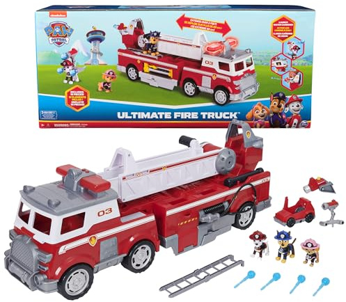 Paw Patrol Camion dei Pompieri Ultimate Rescue Scala di 60,9 cm, luci, Suoni, Mini Auto Giocattolo, Personaggi Chase, Marshall e Skye, Giocattoli per Bambini e Bambine da 3 Anni in su