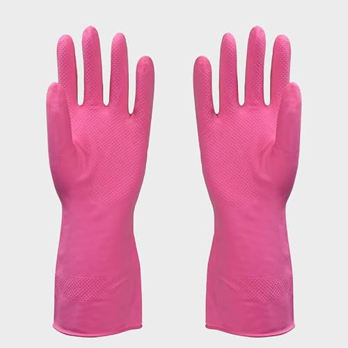 Pair Of Medium Pink Cleaning & Washing Up Rubber Gloves Majic