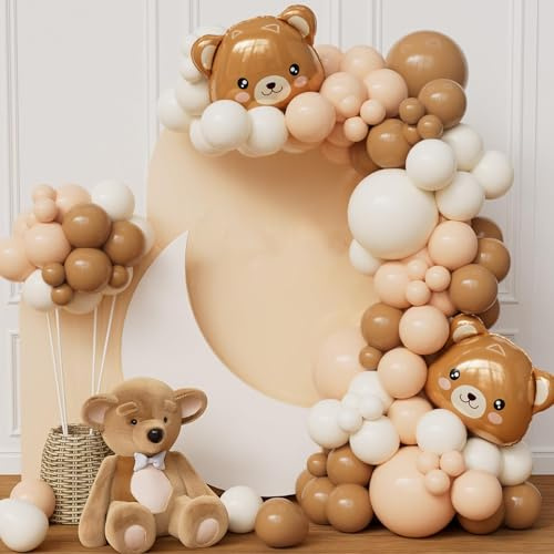 Decoración Globos Oso, 121pcs Kit de Globo Marrones, Globo Osos De Peluche, Globos Oso Bebe, Adecuado para Fiestas de Cumpleaños Infantiles, Fiesta de Baby Shower, Fieste de Graduación