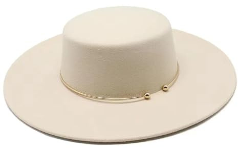 FULUJIDI Fedora Trilby Sombreros Fedora con Parte Superior Plana para Mujer Sombrero De Copa Vintage Sombreros De Protección Solar De ala Ancha Vestidos De Iglesia Fiesta 56To58Cm Beige
