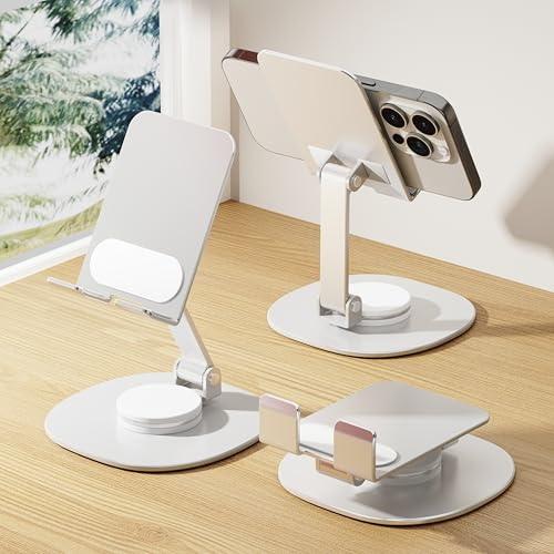 LISEN 360° Drehbarer Handy ständer Handyhalterung Tisch, Handyhalterung Schreibtisch Bücherständer Silber Handyhalter Tisch Elektronische Produkte Fotodisplays für Alle 4-8 Zoll Display Regal Ständer