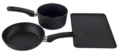 Scoville Pure Neverstick Starter Set 3pcs Saucepan Set,16cm Milk pan, 20cm Frying pan, 31cm Baking Tray, Suitable for All Hobs Including Induction, PFOA Free, Cool-Touch Handles, Aluminium, Black