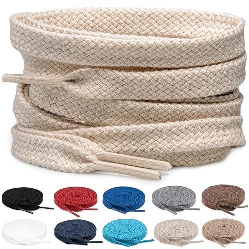 TULMERO 2 paia di lacci per scarpe da ginnastica 100% cotone – scarpe da ginnastica piatte larghezza 8 mm Flat Sneaker Shoelace, cinturini di ricambio per scarpe da ginnastica, beige., 120